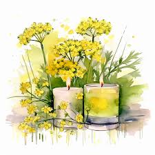 citronella hebs and candles water color