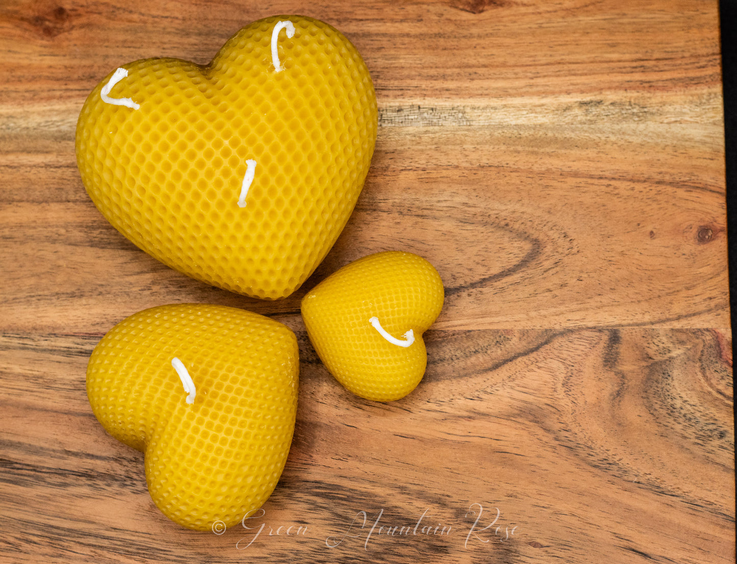 100% beeswax Three Hearts Candles. Vermont grown & made! Infused with your favorite herbs!