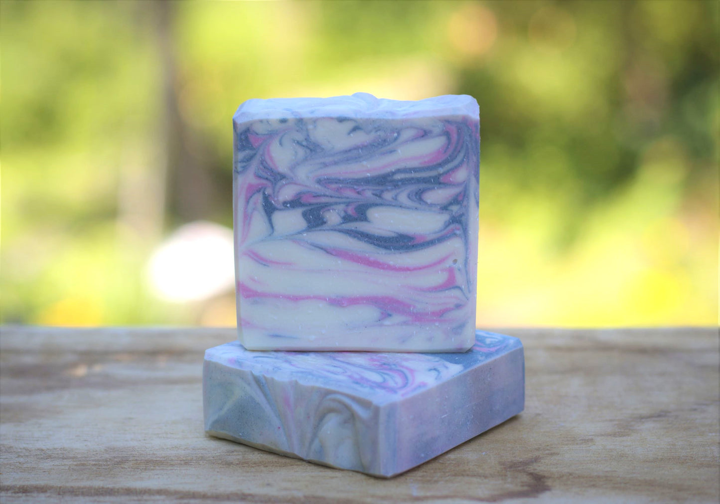 pink and light blue soap