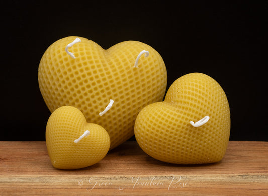 100% beeswax Three Hearts Candles. Vermont grown & made! Infused with your favorite herbs!