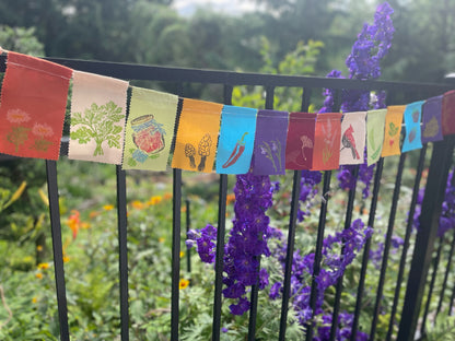 handmade garden flags with hand carved stamps 