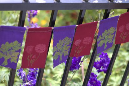 purple and red garden flags 